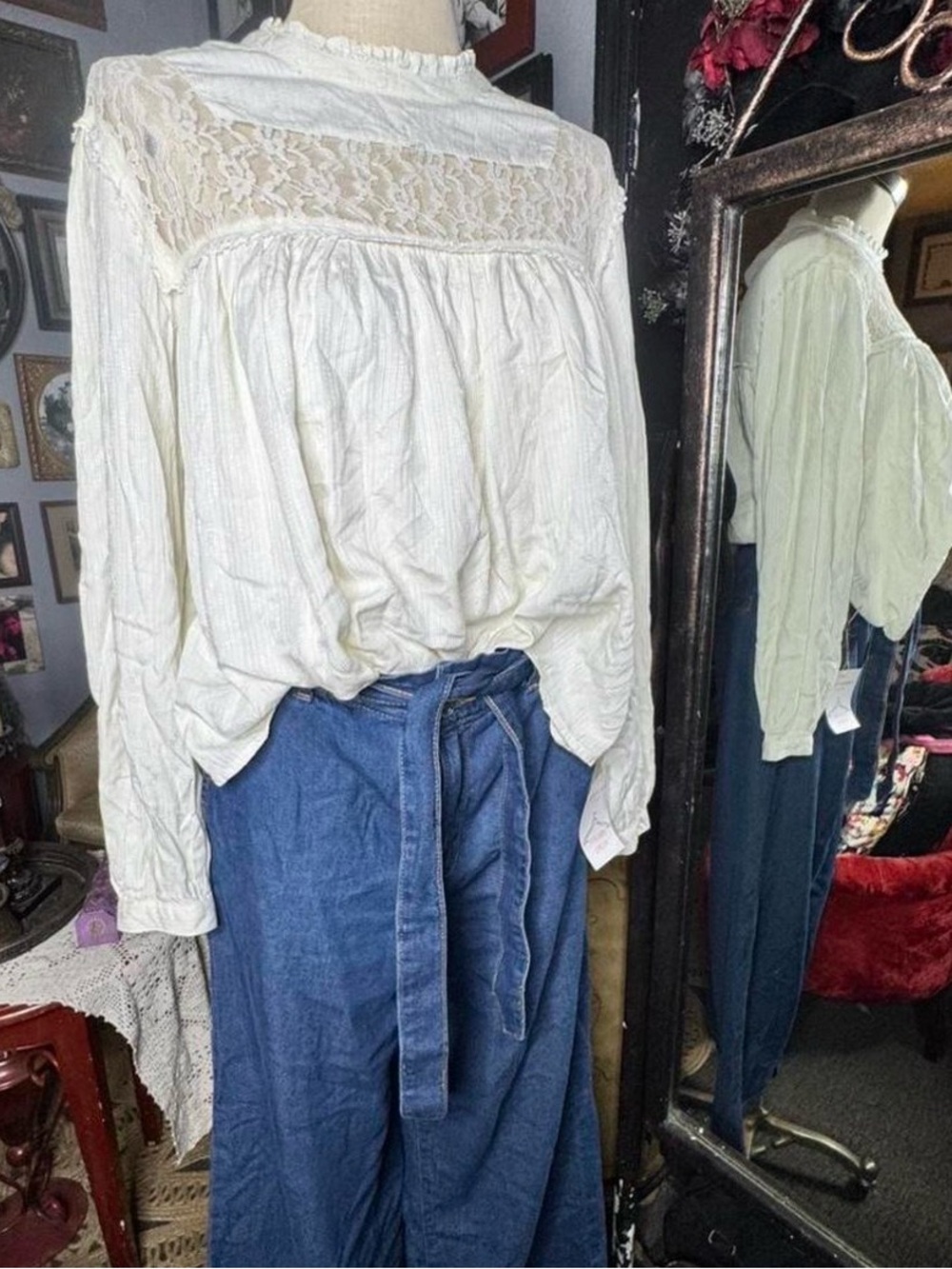 Women's Ivory Lace Yoke Blouse